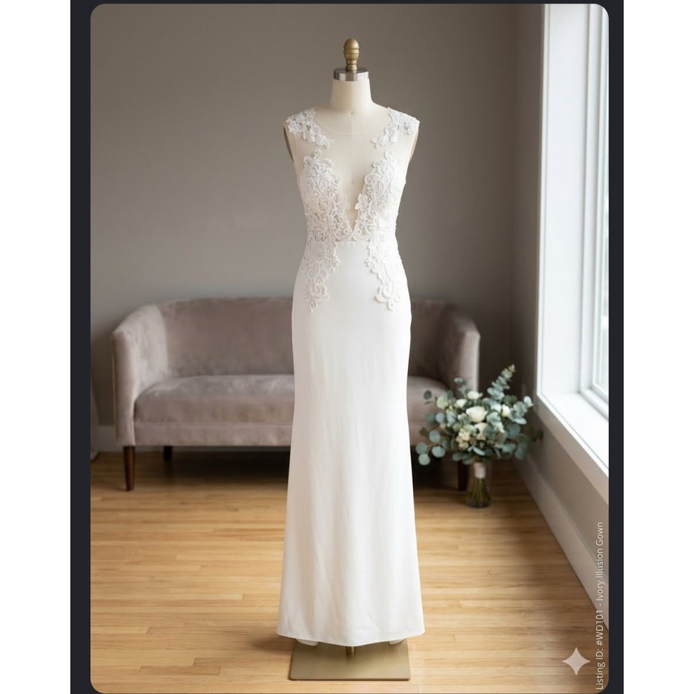 Modern Boho Lace & Tulle Wedding Gown with Detailed Applique Illusion Back